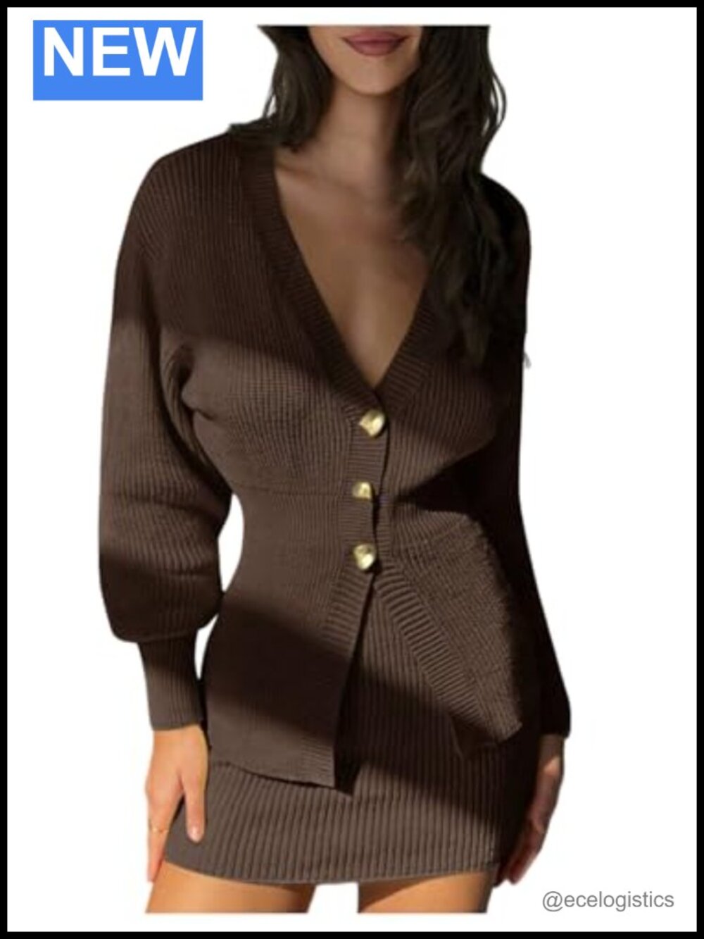 Women's Knit 2-Piece Sweater & Bodycon Skirt Set Cardigan V-Neck